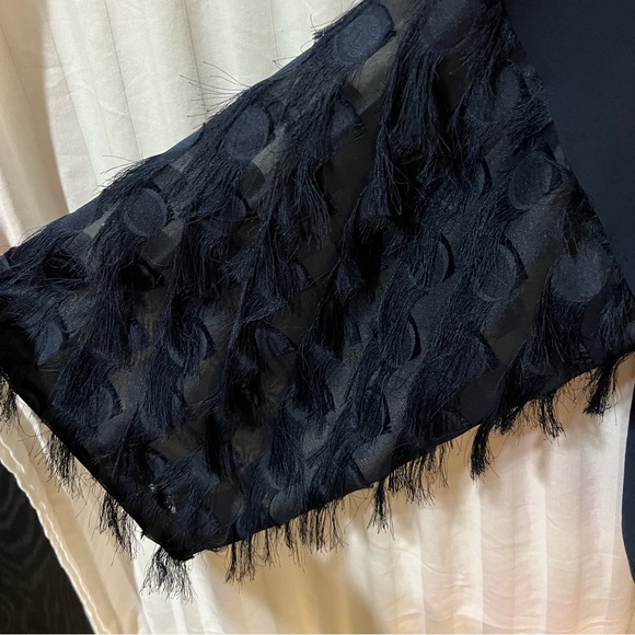 H&M Classy Feminine Summer Feather Shoulder Dark Blue See-Through Blouse - Picture 6 of 10